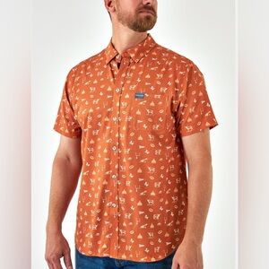 BURLEBO Texas Orange Button-Up with White Patterns
